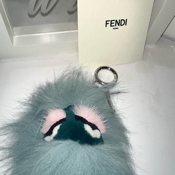 FENDI Fox Mink Rabbit Fur Vitello Flamingo Mini Monster Bag Bug light blue - Picture 4 of 8